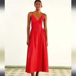 NWT$210 FARM RIO Red Sleeveless Linen Blend Tie String Midi Maxi Dress Sz XLarge